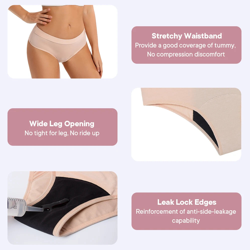 Menstrual Panties Bamboo Fiber Reusable Breathable 4-Layer Leakproof Protection Period Underwear Fast Absorbent.