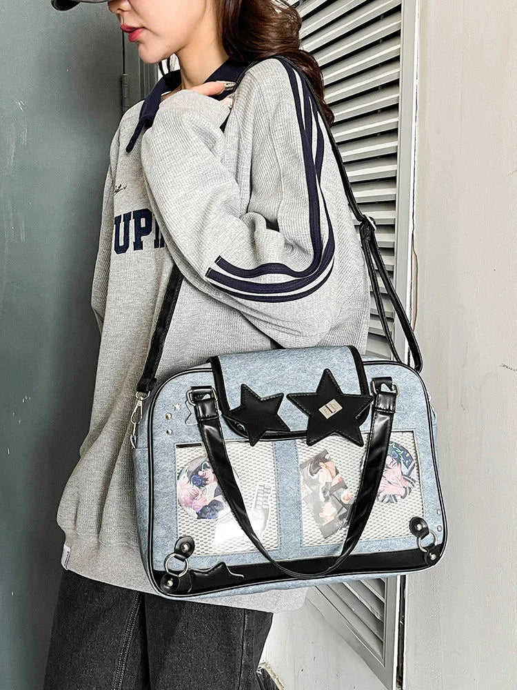Y2K Trendy Star Ita Bag Lolita Girl Transparent Pocket Fashion Crossbody Bag Women's DIY Display Shoulder Bag Cute Purse Handbag