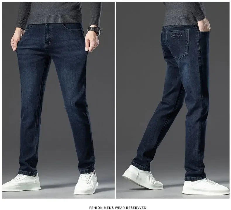 Autumn Winter New High Elasticity Men's Business Jeans Haze Blue Black Gray Denim Trousers Men's Pants Work Clothes Brand.