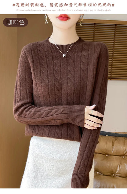 Frauen 100% Merino Wolle Verdickung Pullover Oansatz Gestrickte Twisted Pullover Herbst Winter Kaschmir Langarm Kleidung Basis Tops