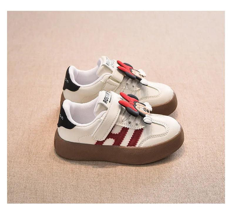 Disney Children's Casual Shoes Cute Minnie Girls Sneakers Fashion Mickey Boys Sport Shoes Anti-slip Soft Sole Kids Board Shoes