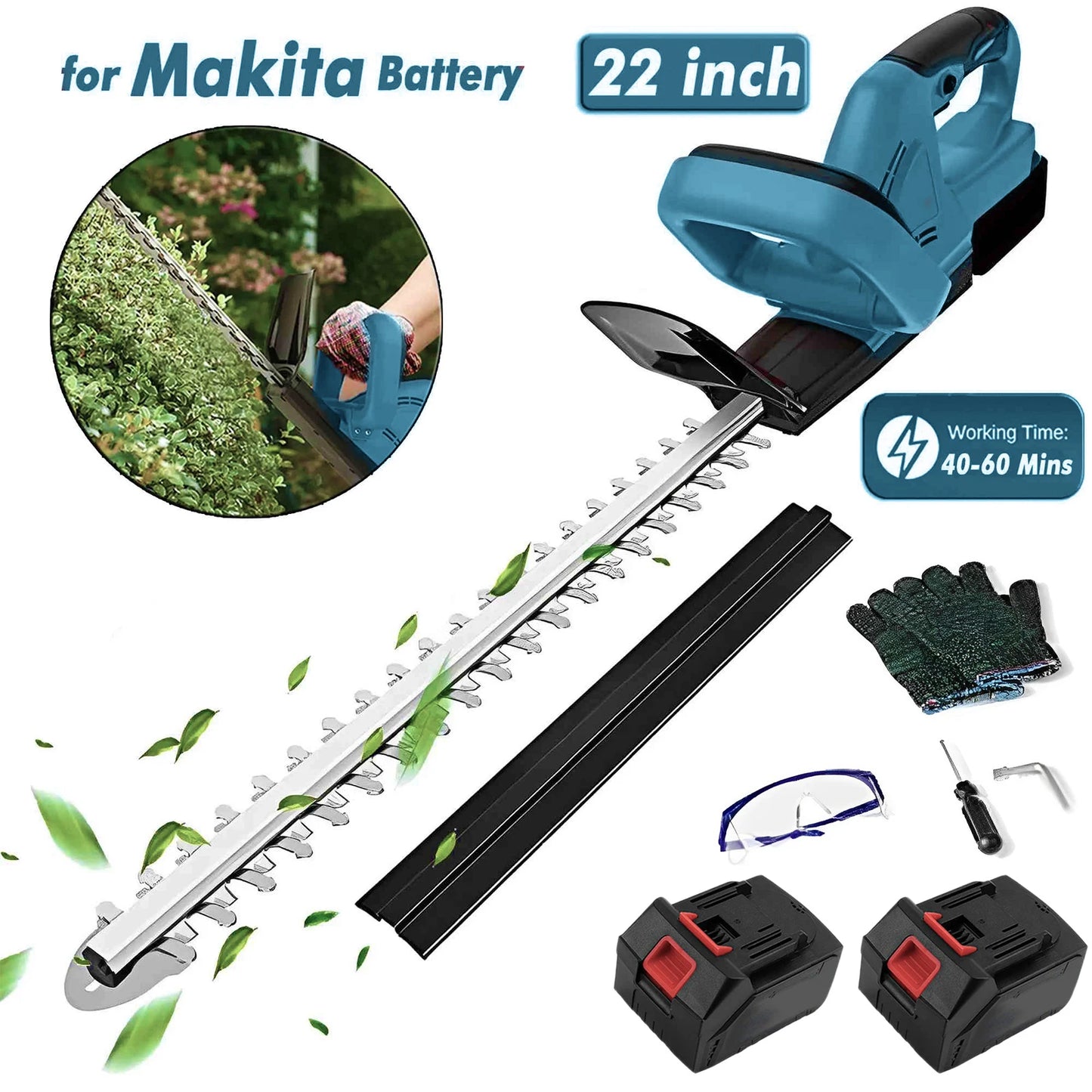 21 V Akku-Heckenschere, 22 Zoll, elektrischer Heckenschere mit Dual-Action-Klinge, 3/5 Zoll Schnittkapazität für Makita 18 V Akku