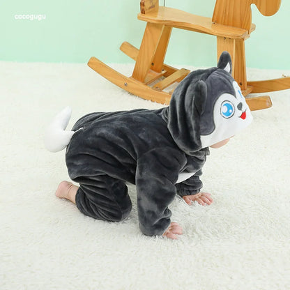 Husky Stram pler Baby Boy Girl Pyjama Neugeborene Bebe Kleidung niedlichen Body suits Flanell warmes einteiliges Winter Halloween Tier Outfit.