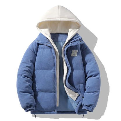 Japanese and Korean Winter Men's Thick Hooded Cotton Jacket Short Corduroy Cotton Jacket Trendy Warm Cotton Jacket Versatile.