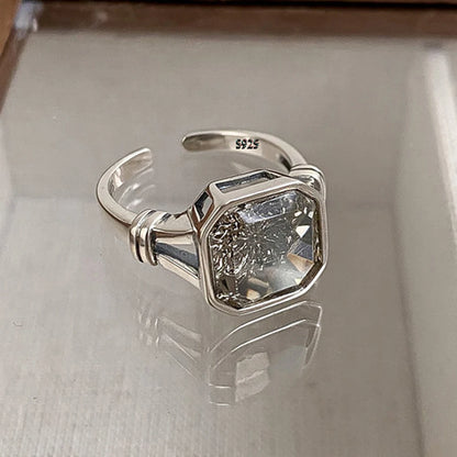 PANJBJ 925 Sterling Silver Geometry Crystal Ring For Women Ellipse Exaggerated Punk Water Drop Open Jewelry Gift Dropshipping.