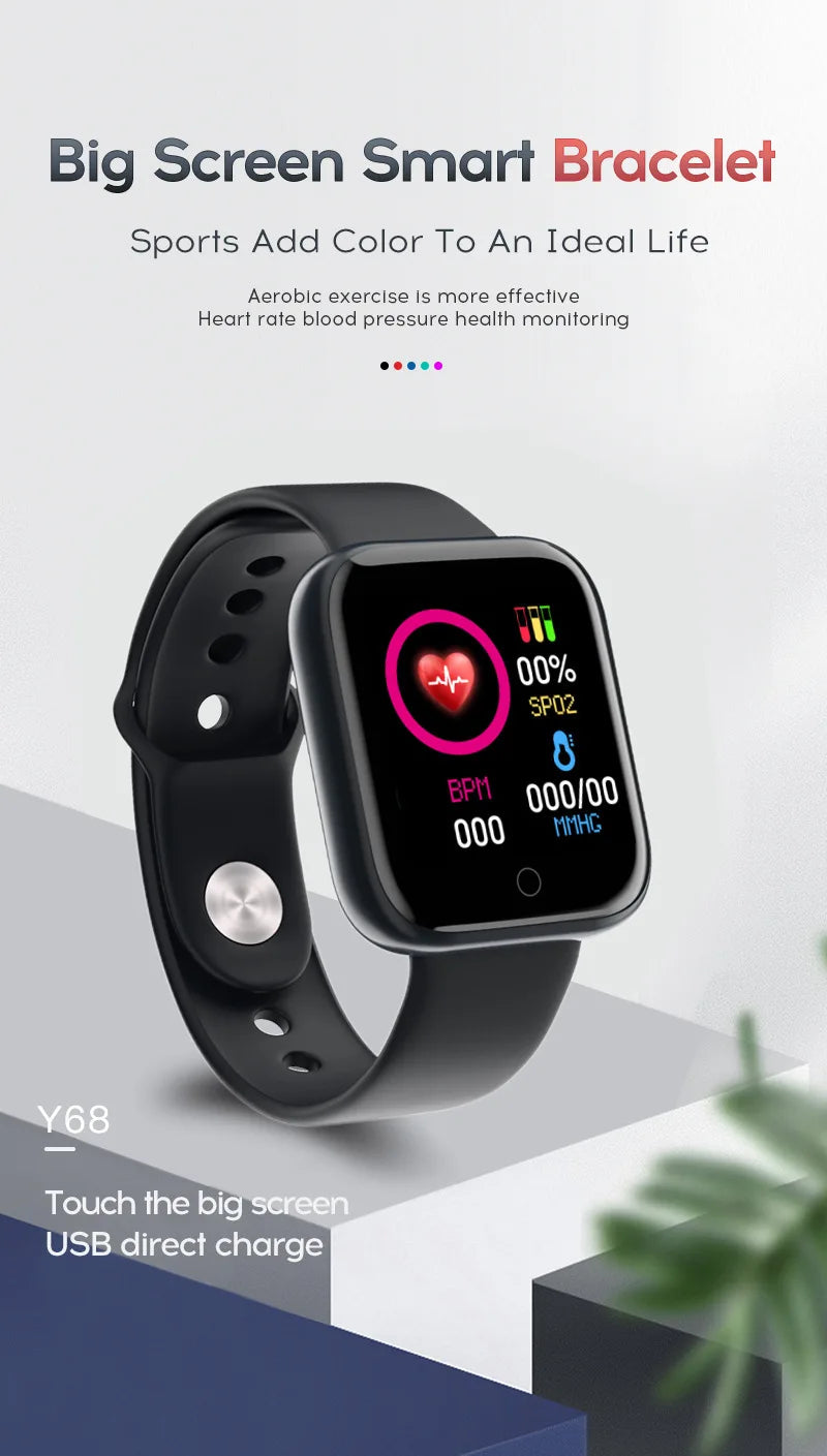 Y68 Smart Watch Men Women Heart Rate Oxygen Blood Pressure Monitoring Multi-Function Sleep Monitoring Smartwatch for Ios Android.