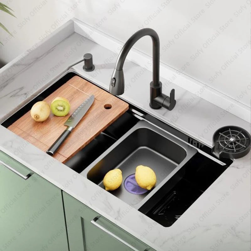 Multifunctional Kitchen Sink Large Capacity Single Bowl Stainless Steel Sink Vegetable Workstation With Faucet Drain Accessories