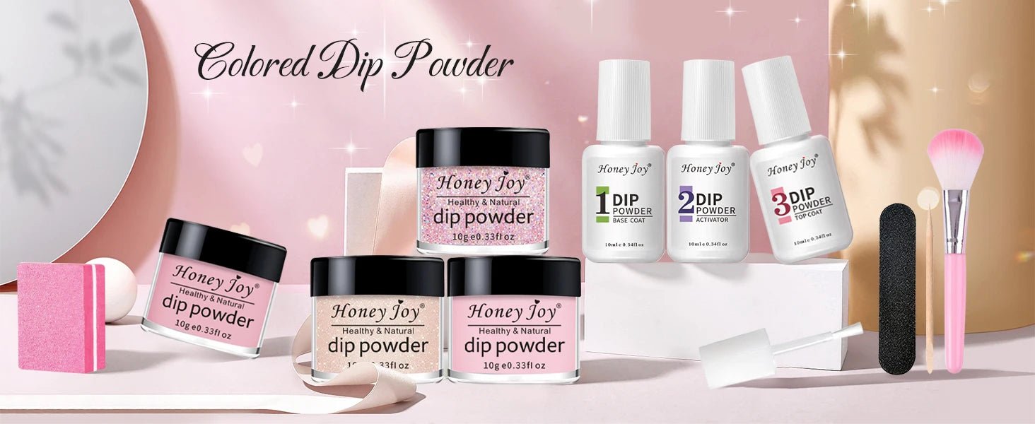 Dip Nails Powder Kit Acrylic Dipping Powder Set with Base Top Coat Activator for French Nail Art Manicure Salon DIY Gift No UV.