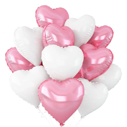 12 Stück babyrosa cremeweiße herzförmige Folienballons 18 Zoll Herzballon für Geburtstag, Jahrestag, Hochzeit, Valentinstag, Party