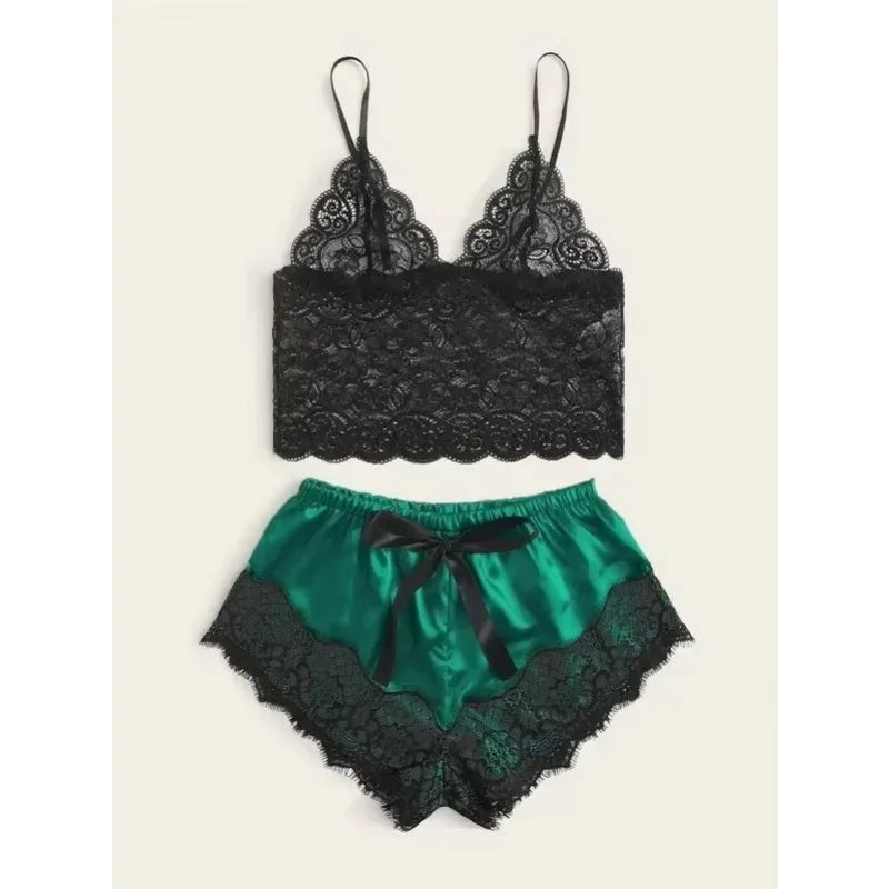 Weibliche Pyjama Sets Spaghetti Strap Top und Shorts Pyjamas Sexy Dessous Seide Satin Nachtwäsche Sommer Hause Tragen Frauen Schlaf Tuch.