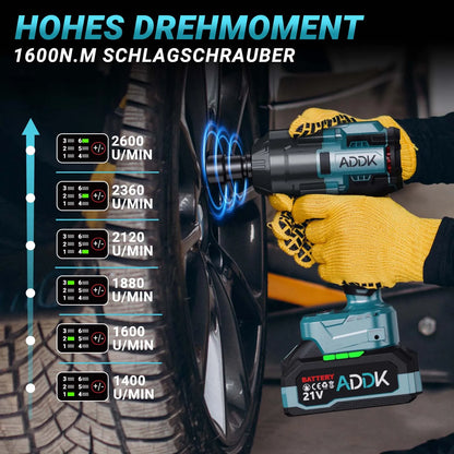 Anajqaqia Elektroschraubenschlüsselsatz, 1600 Nm 6-Gang-Einstellung, 4000 mAh Akku, 21 V Lithium-Akku-Elektroschrauber, Elektrowerkzeuge