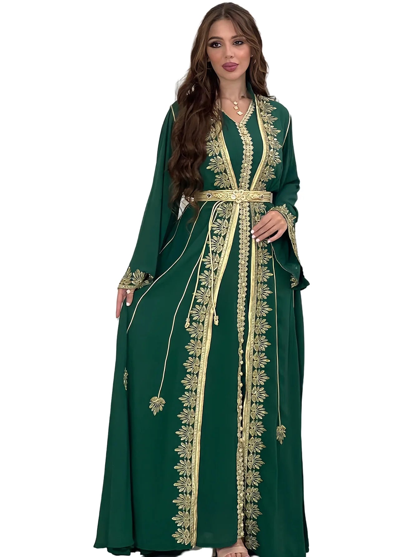 Eid muslimische Frauen Party Stickerei Kleider 2 Stück Set Jalabiya Ramadan Islam Vestidos arabische Robe Marokko Dubai Abayas Kaftan.