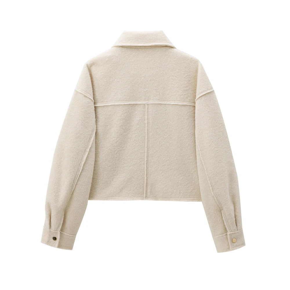 TRZA-Kurzjacke mit Taschen für Damen, Langarmmantel, Reißverschluss vorne, Damenoberbekleidung, schicke Oberteile, Mode.