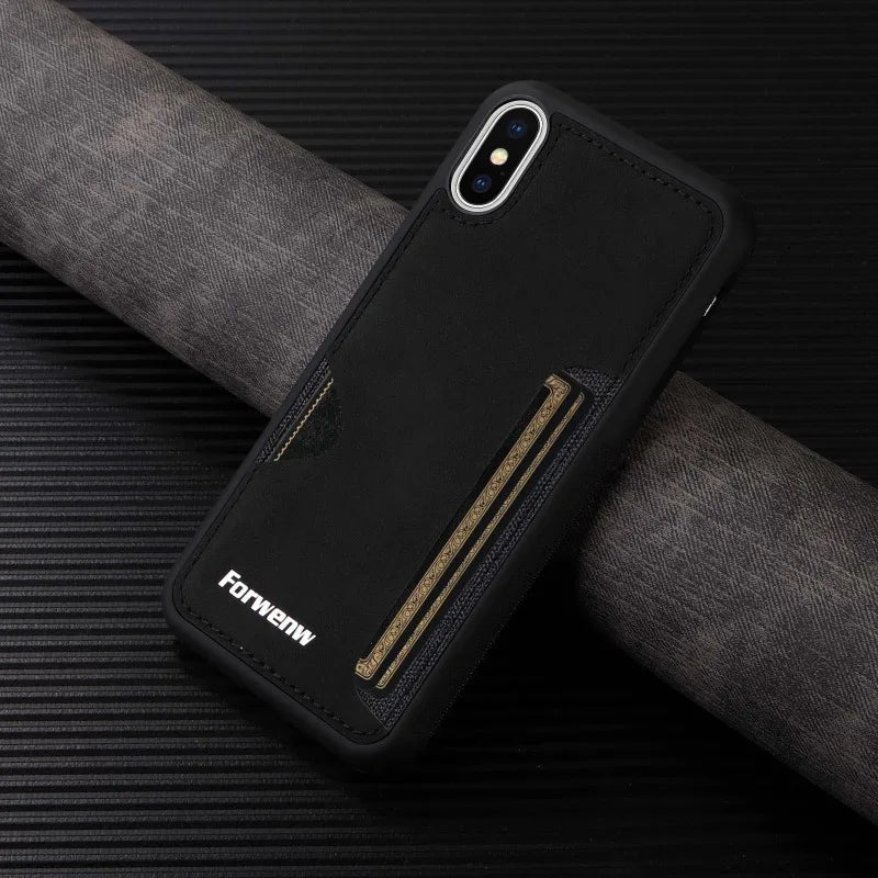 Retro Card Holder Phone Case for iPhone 16 15 14 13 12 11 Pro Max 16E Mini XS XR SE 7 8 Plus Busines Wallet PU Leather Cover