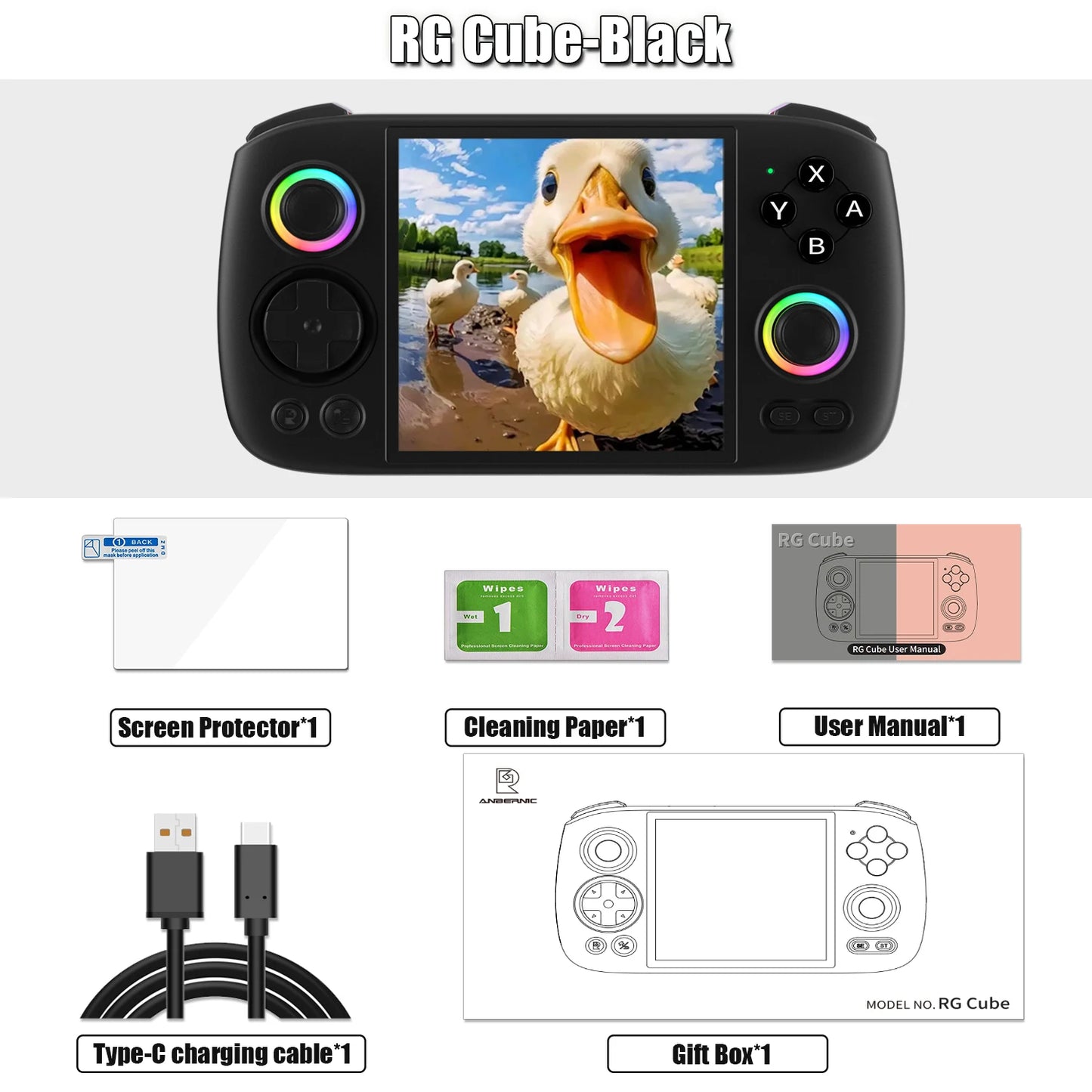 ANBERNIC RGCube Handheld Game Console Android 13 Game Player 3.95" IPS Screen Unisoc T820 RGB Lighting RG Cube dual high-Speaker