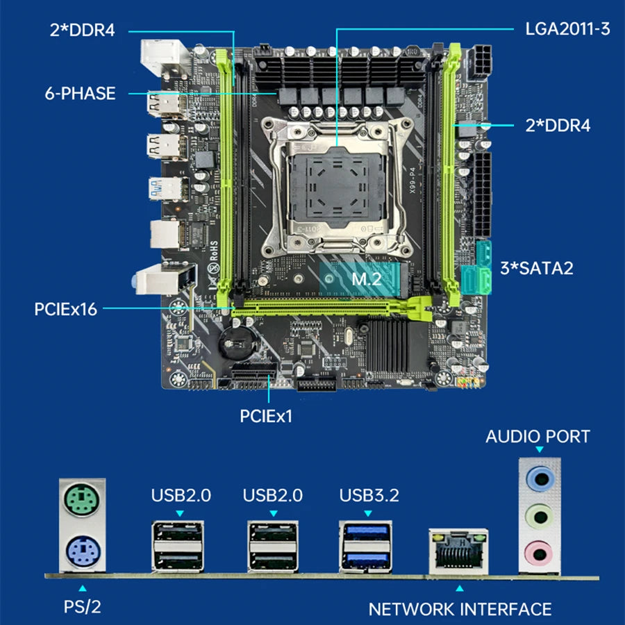 SOYO Motherboard Set Kit With LGA2011-3 Xeon E5 2650 V4 CPU DDR4 16GB (2*8GB) 2133MHZ Memory NVME M.2 SATA  Computer components.