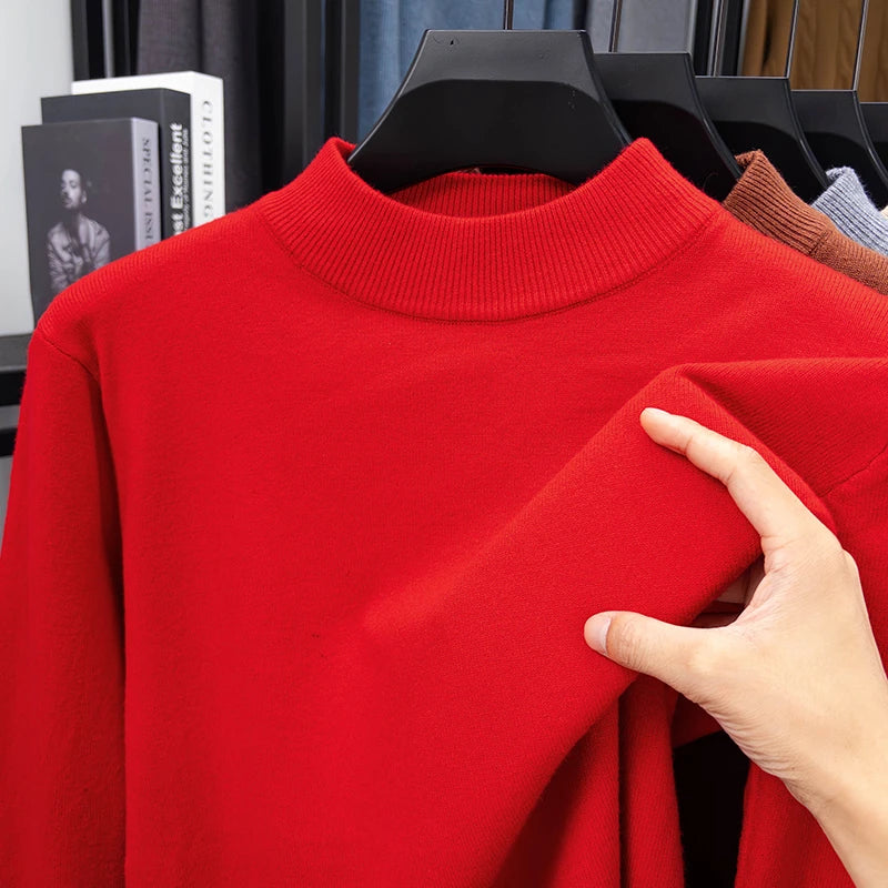 Half Turtleneck Knitwear Sweater New Autumn/Winter Mock Neck Sweatshirts Solid Color Pullovers Man Brand Casual Mens Clothing.