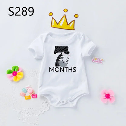Monatlicher Meilenstein-Baby-Body, niedliches Tier, 1–12 Monate, Einteiler, Babyparty, Geschenk, Monatsbilder, monatliche Overall-Kleidung.