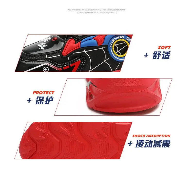 Disney Boys Shoes LED Lights Cartoon Autumn Children's Sports Shoes Leather Non-slip Children's Running Shoes Sneaker Size 25-35.