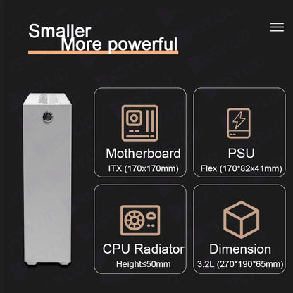 ARSYLID Q32 ITX A4 Computer Case 3.2L Smaller Mini Core Display Form Factor Chassis 50mm Radiator Flex PSU Q31.