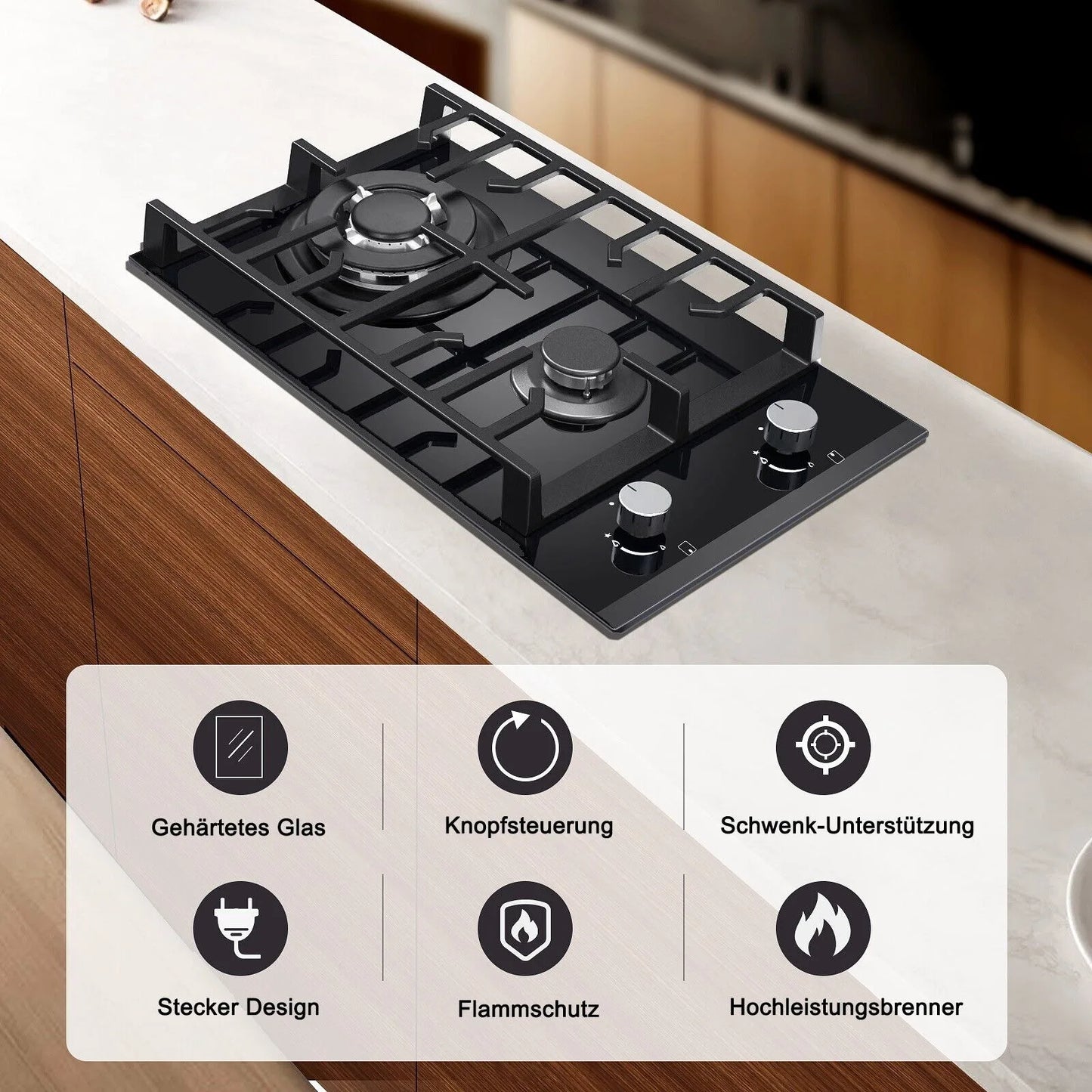 TopStrong 2 Burner Ceramic Glass Built-in Stove Natural Gas Propane Gas hob EUGCT-B02.