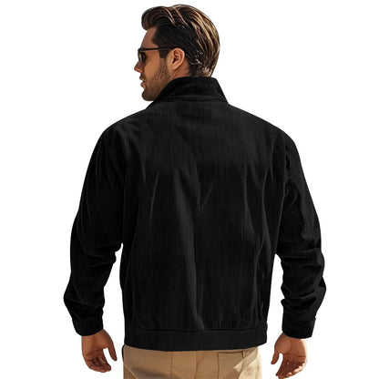 Men's Corduroy Jacket Stand-up Collar Slim Fit Retro Multi-pocket Workwear Commuter Coat for Spring And Autumn