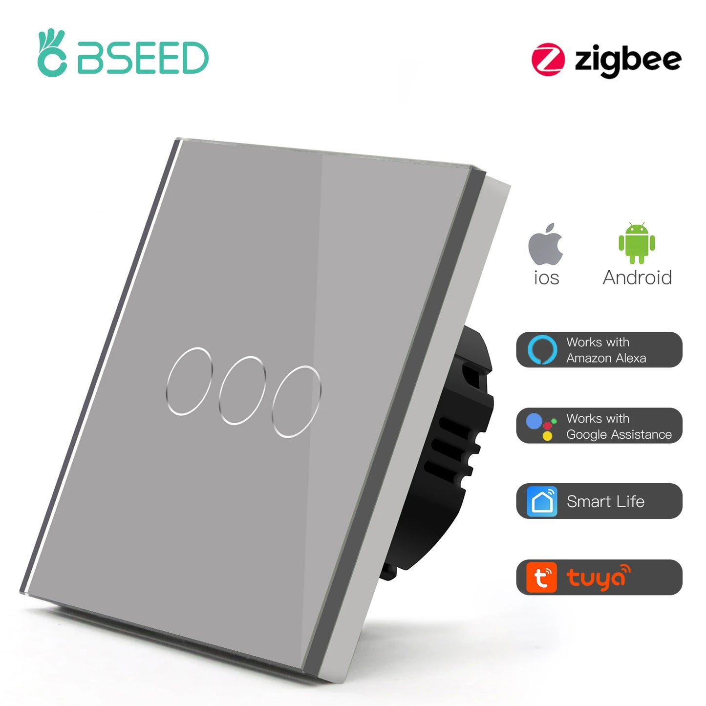 BSEED Smart Zigbee Schalter 1/2/3Gang 1Way Intelligente Touch Licht Schalter Wand Sensor Schalter Tuya Smart leben Google Alexa.
