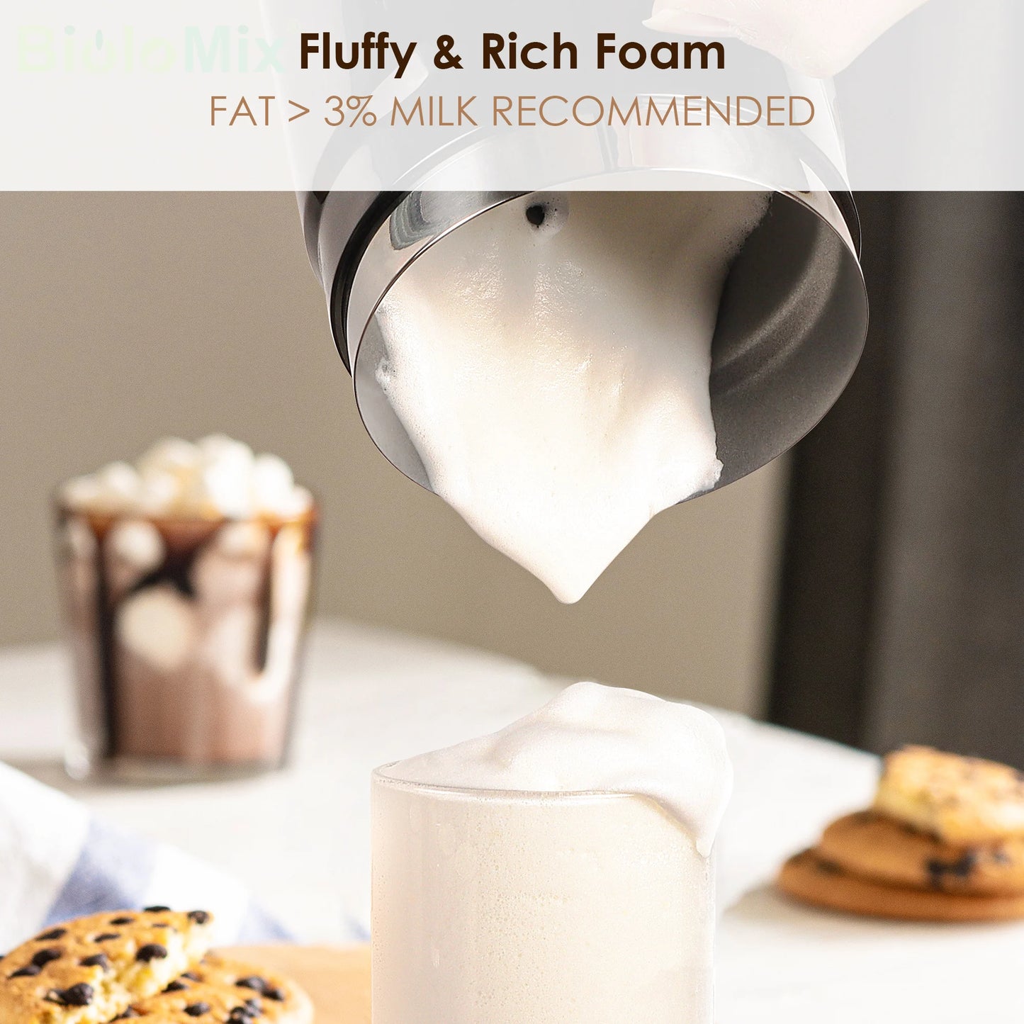 BioloMix 5-in-1 Milk Frother with Upgraded LED Display Touch Screen - Hot And Cold Foam Maker Milk Warmer for Coffee Latte.