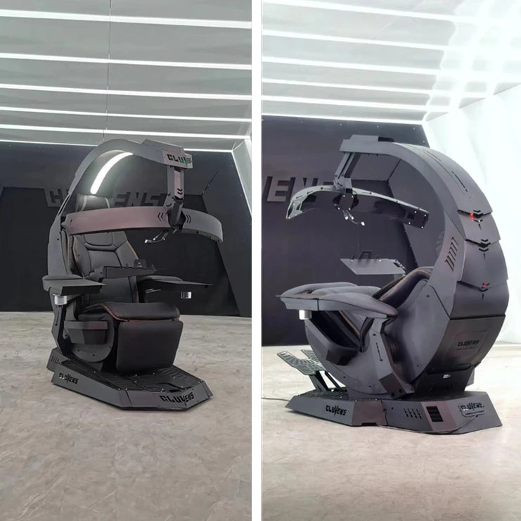 Manticore Zero Gravity Liegestuhl aus echtem Leder, Cockpit-Option, Memory-Schaum mit Massageunterstützung, mehrere Monitore