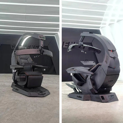 Manticore Zero Gravity Liegestuhl aus echtem Leder, Cockpit-Option, Memory-Schaum mit Massageunterstützung, mehrere Monitore