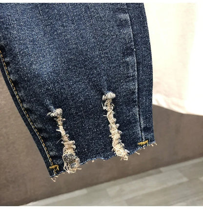 Trendy Unique Holed Men's Jeans Straight Leg Slim Fit Cropped Pants Summer Style Casual Business Fashion Shorts For Men.