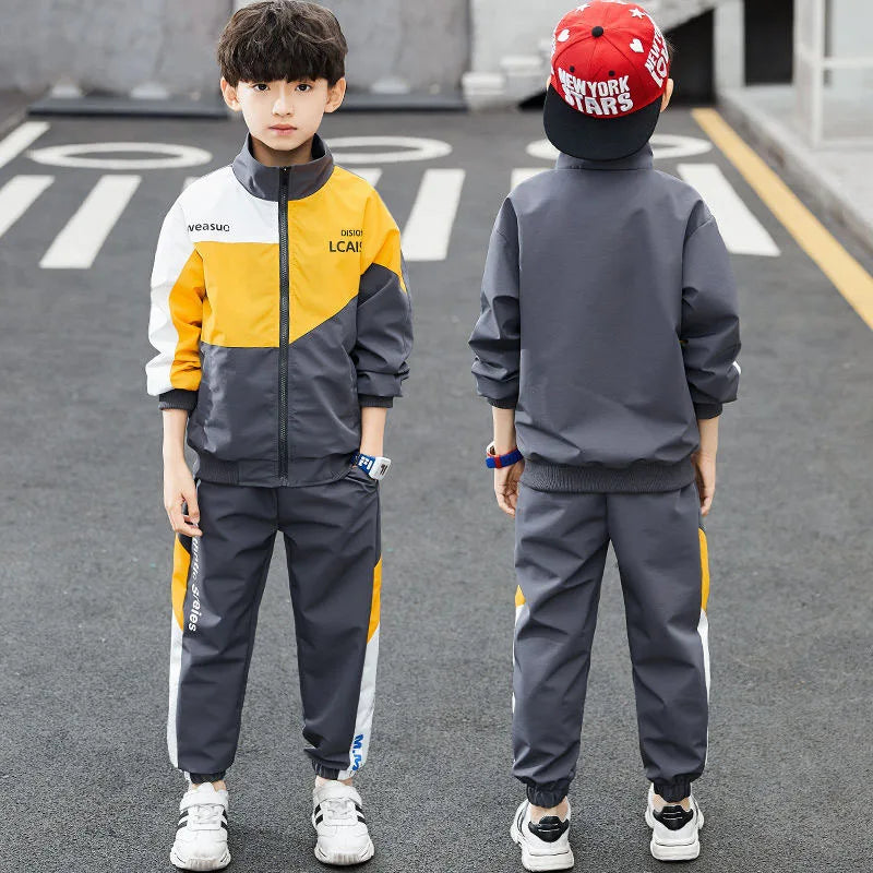 Teenage Boys Clothing Set Autumn Children Patchwork Sportswear Suits Fashion Big Boy Zipper Birthday Outfit Costumes for Kids.