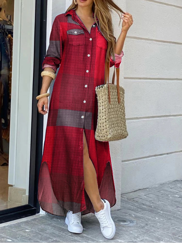 ZANZEA Party Vintage Leopard Robe Frauen 2025, Herbst Casual Langarm Maxi Lange Vestidos Kleid Mode Übergroßen Hemd Sommerkleid