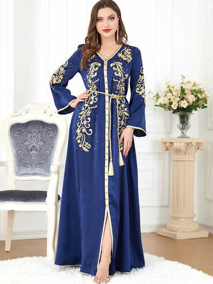 Eid Mubarak Abaya für muslimische Frauen Stickerei Langes Maxikleid Türkei Party Kaftan Arabische Robe Dubai Saudi Islamischer Kaftan Jalabiya
