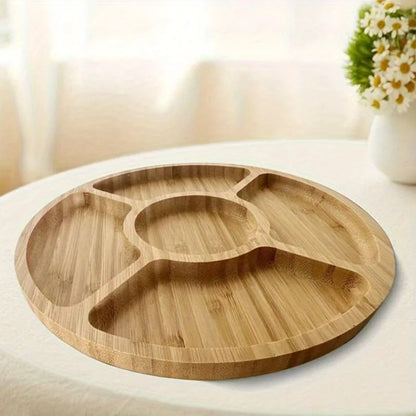 Round Bamboo Serving Tray Handmade Wood Snack Plate for Fruits Cheese Breakfast in Bed Dining Room Decor Gift.