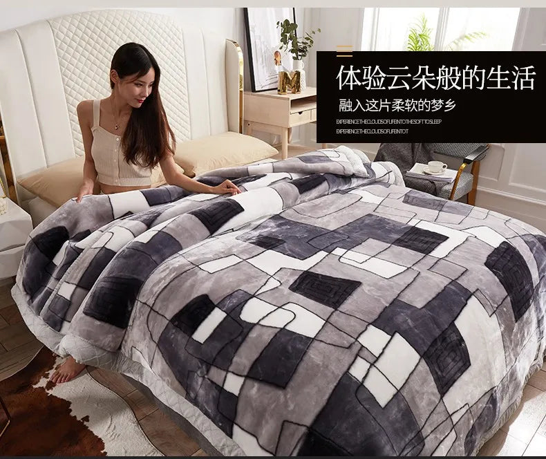 Double-layer Thick Plush Blanket Warm Skin Friendly in Winter Quilt Multiple Non Shedding Prints High Quality Bedding Article.