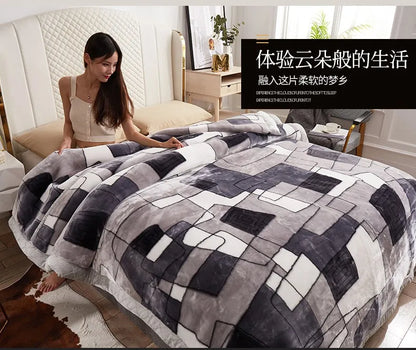 Double-layer Thick Plush Blanket Warm Skin Friendly in Winter Quilt Multiple Non Shedding Prints High Quality Bedding Article.