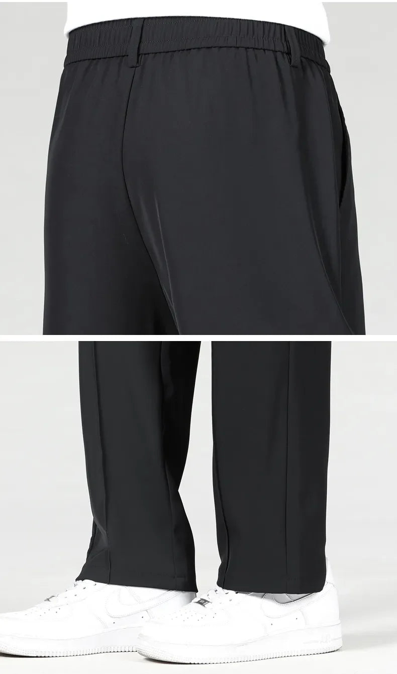 New Autumn Men's Business Straight Suit Trousers Elastic Waist Drape Loose Casual Stitching Khaki Black Pants Brand Clothing.