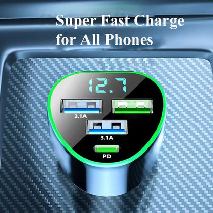 UYUXIO USB C Car Phone Charger Super Fast Charge in Car with LED Voltage Display for iPhone Samsung Huawei Oneplus Android Phone.
