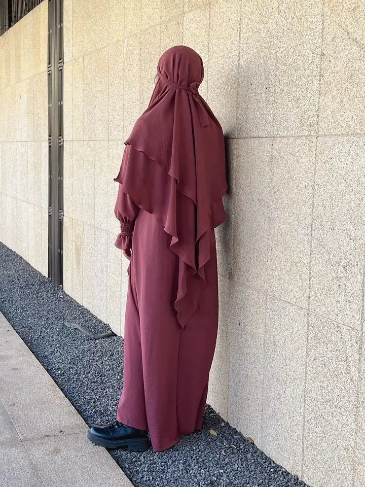 Jilbab Prayer Clothes Women Ramadan Islamic Jilbeb 2 Piece Set Dubai Turkish Modest Outfit Layered Khimar Scarf Hijab+Long Dress.
