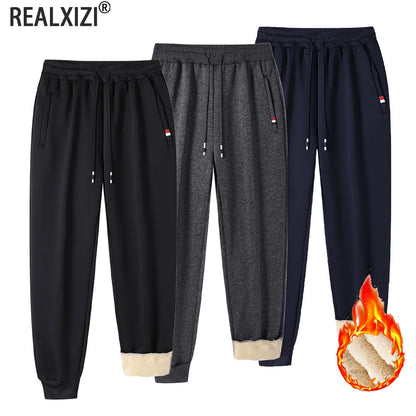 Winter Lambswool Warm Pants Men's Thicken Sweatpants Outdoor Thermal Casual Joggers Pants for Men Fleece Trousers Sportswear.