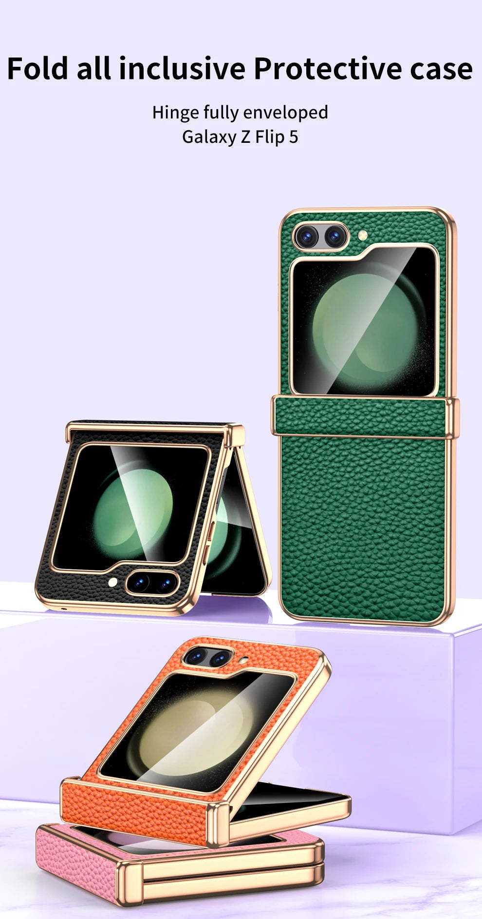 Cowhide Leather Phone Case for Samsung Galaxy Z Flip7 Flip6 Flip5 Flip 7 6 5 Luxury Hinge Protection Cover with Tempered Glass.