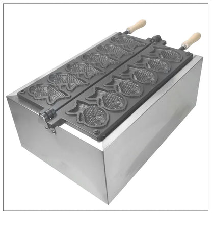 XEOLEO Taiyaki Maker Fish Waffle Machine Fish Cake Baking Machine 6 Pcs Fish Ice Cream Waffle Maker 3000W Non-stick Pan.