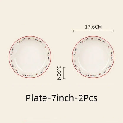 SOLECASA Ceramic Tableware Pastoral Style Rice Soup Bowl Fruit Salad Bowl Dish Pasta Dessert Plate Dinnerware Table Decoration.