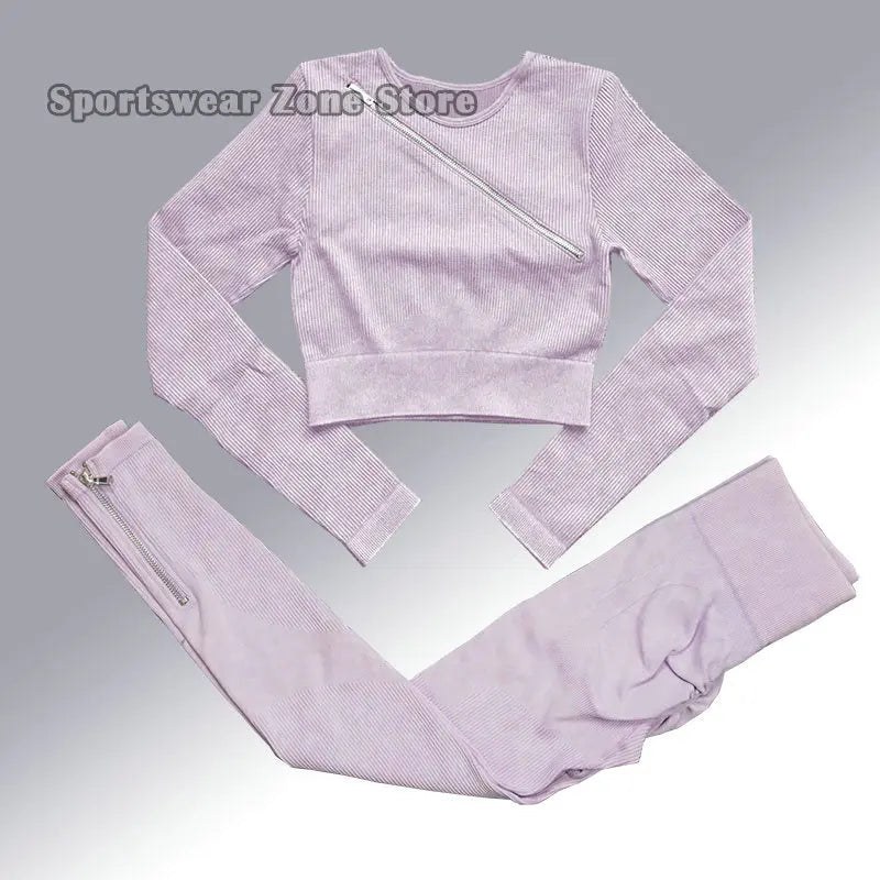 Yoga Suit High Waist Leggings Running Training Tights Sports Outfits Long Sleeve Crop Top Bra Seamless Fitenss Set Fitness Wear