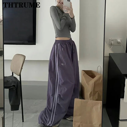 Y2K Vintage Frauen Lose Hosen Übergroßen Hip Hop Kordelzug Tasche Mode Chic Cargo Pant Casual Büro Dame Baggy Neue Hosen.