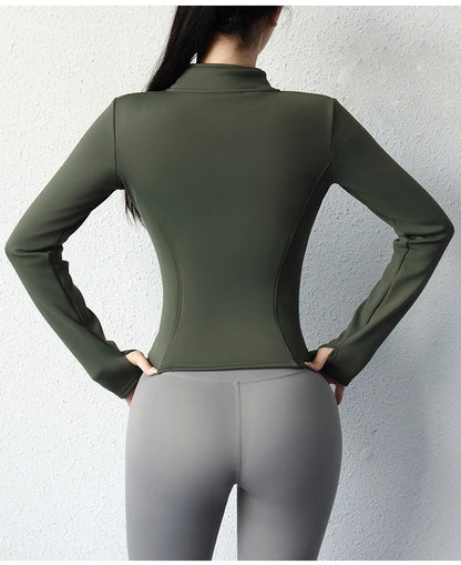 Damen Winter-Fleece-Yoga-Jacke mit durchgehendem Reißverschluss, langen Ärmeln, Workout, Activewear, Sport-Fleece-Yoga-Jacke mit Daumenloch