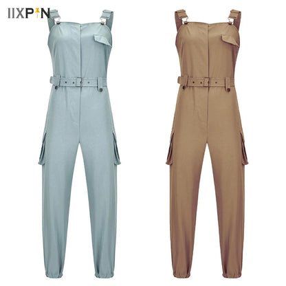 Fashion Womens Jumpsuit Casual Rompers with waist Belt Back Zipper Pockets Camisole Overalls for Daily Wear Office Work Vacation.