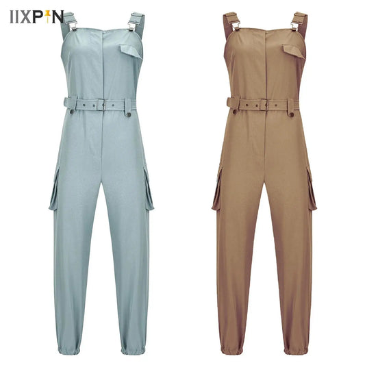 Fashion Womens Jumpsuit Casual Rompers with waist Belt Back Zipper Pockets Camisole Overalls for Daily Wear Office Work Vacation.