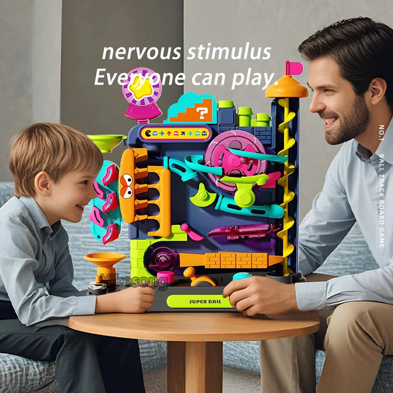 Educational Montessori Toy Multi-Layer Track Adventure Game Rail Rolling Ball Model Interactive Brain for Children Kids.